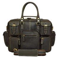 Sac messager élégant en cuir véritable Crazy Horse marron foncé unisexe, sacoche de voyage avec fermeture éclair détachable, grande capacité