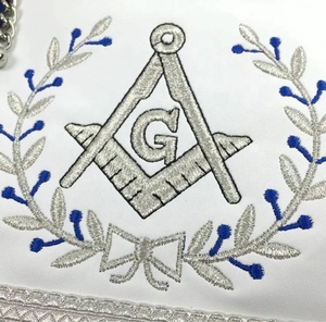 Masonic Blue Lodge Master Mason <b>Silver</b> Leather Lightweight Square Shape Customized UAA Machine Embroidery Freemasons Apron - Product Image 3