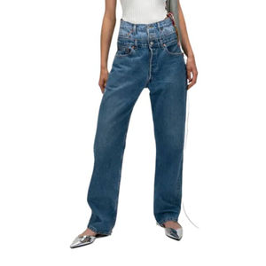 Pantalones vaqueros de cintura doble personalizados de alta calidad para hombre, pantalones vaqueros de hombre lavados informales con lavado de Color, pantalones vaqueros de pierna recta 2025 - Product Image 2