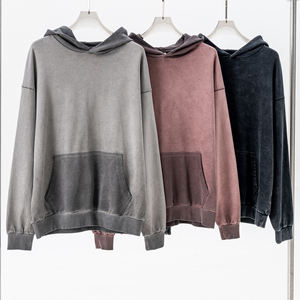 Sudadera con capucha lavada Vintage Unisex 100% algodón ropa de calle de peso pesado Sudadera con capucha de gran tamaño lavado con ácido sudaderas con hombros caídos en blanco para hombres - Product Image 1