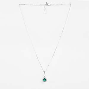 NOVAMART Fine Silver Jino Green Solitaire <b>Pendant</b> Chain Water Drop Shape Bezel Setting Rhodium <b>Emerald</b> Sapphire Zircon Diamond P - Product Image 4