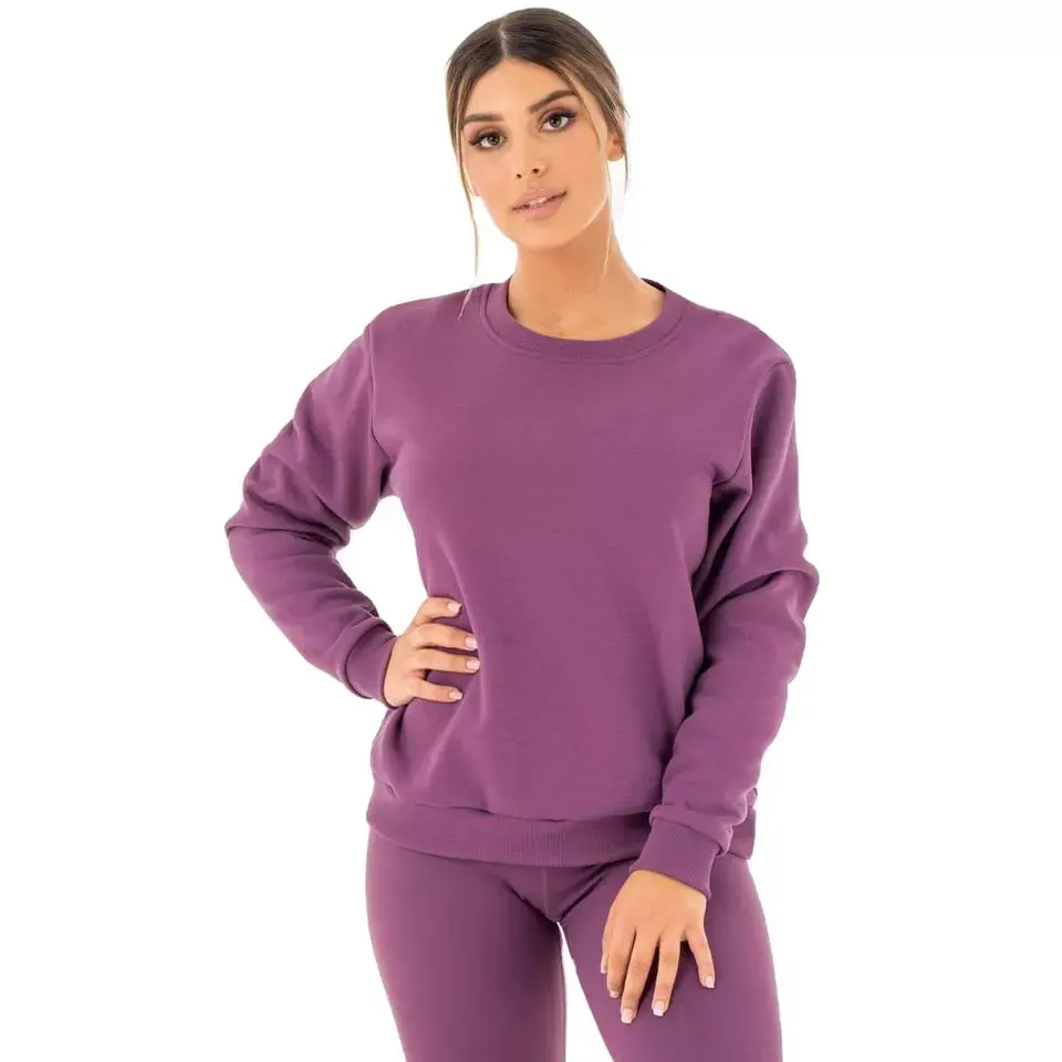 2022 High Quality Long Sleeve Crew Neck Solid 100% Combed Cotton Sweatshirt Clothing Streetwear Sweatshirt Women