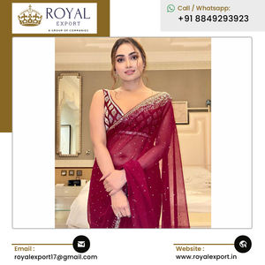 Blusa de Diseñador Indio con Trabajo de Lentejuelas C-Pallu y Pedrería Hecha a Mano, con Ribete, en Suave Georgette, Estilo Bollywood - Product Image 3