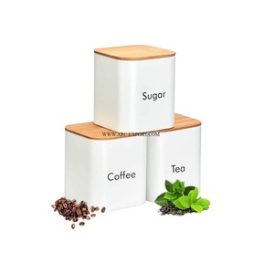 Ensemble de 3 pots à thé et à café en poudre blanche avec poignées en bois pour la cuisine - Product Image 1