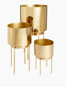 Macetas grandes de metal martillado con soporte, Juego de 2 macetas doradas decorativas para interiores, macetas clásicas modernas - Product Image 3