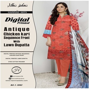 High Quality Indian & Pakistani Casual Wear 3-Piece Cotton Lawn Printed <b>Sequins</b> Shirt Dupatta & Trouser Set - Product Image 6