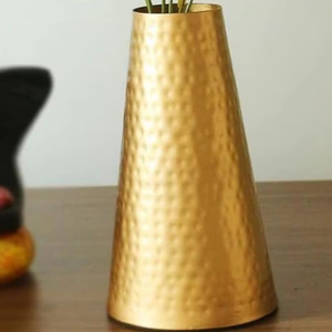 Glossy Gold Polished Hammered Iron Coastal <b>Flower</b> Vase Luxury Home Decor Tabletop Accent - Product Image 1