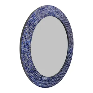 Mughalcrafts Blue <b>Mosaic</b> Art Deco Decorative Wall Mirror Luxury Antique round Glass Design for Bathroom Home Decor - Product Image 2