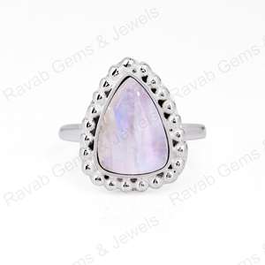 Anillo de Plata de Ley 925 sólido con forma de trillón de piedra lunar arcoíris Natural de alta calidad para mujer, joyería fina hecha a mano - Product Image 5