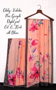 Saris en soie Georgette Pallu à impression numérique traditionnelle avec chemisier - Product Image 2