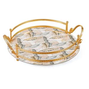 Bandejas de servir de metal con forma personalizada Hoteles y cocina casera Borde chapado en oro de metal con bandeja de servicio impresa con pegatina - Product Image 1