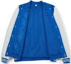 Chaqueta de béisbol para hombre con logotipo personalizado al por mayor, bombardero negro, Mangas de cuero, tela de lona bordada, OEM disponible para invierno - Product Image 3