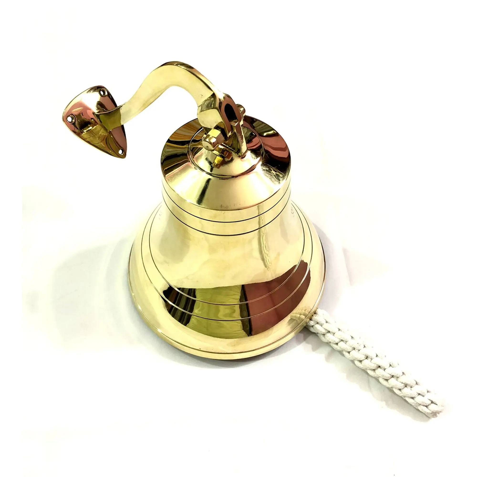 Nautical Shinny Brass Bell Wall Mounted Bracket Maritime Hanging Bell Decor For Gifts