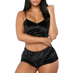 Women's <b>Sexy</b> Slim-Fit V-Neck Solid Embroidered Lingerie Casual Two-Piece Underwear <b>Set</b> Sleeveless Top and Shorts for Winter - Product Image 3