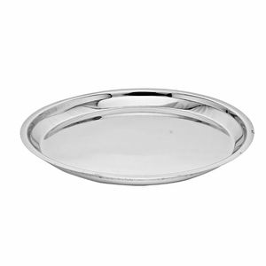 Assiette à dîner circulaire en acier inoxydable Khumcha Thali, finition brillante argentée, passe au lave-vaisselle, résistante aux rayures, qualité supérieure indienne - Product Image 6