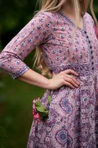 Lila Bohemian Pure Cotton Dress Hand Block Printed Lilac Purple Holiday Summer Ethical Fashion - Product Image 3