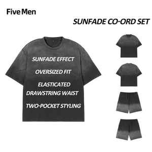 Sunfade Washed Vintage Tshirt <b>Sets</b> Round Neck Custom Oversized Tshirt <b>and</b> <b>Shorts</b> Two Piece Casual <b>Men</b> <b>Set</b> - Product Image 3
