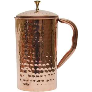 Pichet en cuivre martelé fabriqué à la main de qualité supérieure avec poignée solide et finition antirouille et grand volume pour stocker l'eau potable à la maison - Product Image 1