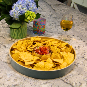 Europe Style Round Spun Bamboo <b>Chip</b> Dip Serving <b>Tray</b> Lacquered Food Grade BPA Free Wholesale Vietnam Factory for Kitchen Use - Product Image 6