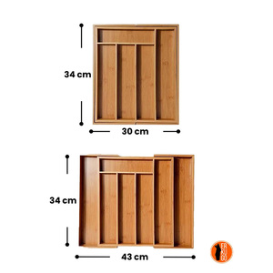 Organizador de Cucharas Deslizante de Bambú, 30x34cm, 5-7 Compartimentos, Organizador de Cocina Ecológico con Clips para Ollas - Product Image 3