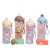 Bouteille d'eau créative WBC28 pour enfants, motif crème glacée, avec sangle, grande capacité, gobelet en plastique avec paille pour l'école et les voyages d'été