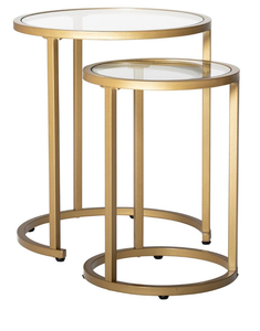 Mesa de centro con marco de Metal para el hogar, mueble moderno con anidación redonda dorada, 2 mesas de centro de hierro y vidrio para sala de estar - Product Image 1