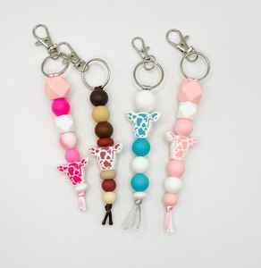 Porte-clés fait main avec perles en bois et anneau en acier inoxydable | Porte-clés coloré en perles de bois et acier inoxydable | VRNQ - Product Image 4