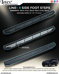 Marchepieds latéraux gris-noir LINE-X |   66 pouces, 70 pouces, 74 pouces |   Zinc / Revêtement en poudre |   Approvisionnement en gros - Product Image 2