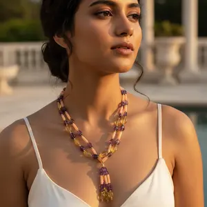 Collier bohème fait main en pierres précieuses pour femmes, plaqué or, tendance, religieux, mignon, avec chaînes en quartz et perles, cadeau principal - Product Image 1