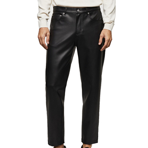 Pantalones de cuero PU de estilo callejero para hombre, pantalones de cuero a la moda con botones para hombre, pantalones de cuero a la moda Vintage negros para hombre - Product Image 1