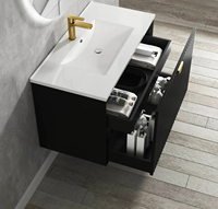 Meuble de salle de bain noir en bois massif, lavabo moderne, double vasque, miroir LED