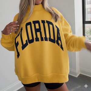 Women's Custom Embroidered Casual Oversized Fleece Sweatshirt Soft Cotton Mockneck <b>Pullover</b> <b>Jumper</b> Winter Solid Streetwear Front - Product Image 1