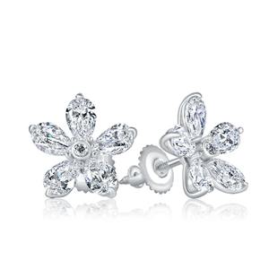 Boucles d'oreilles clous florales 3 carats, en forme de poire, avec diamants en grappe, pour fiançailles, mariage, en argent sterling 925 - Product Image 4