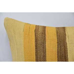 Subtle Striped Beige Kilim Patchwork Pillow 16x24 Inch Vintage <b>Square</b> Wool <b>Cushion</b> for Living Room Bedding - Product Image 2