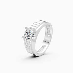 Rugged Band <b>Mens</b> Solitaire Lab Grown Diamond Ethical Bold <b>Ring</b> With 1.23 Ct Round | In 9K Yellow White And Rose Gold - Product Image 1