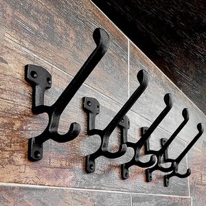 Antique Black Heavy-Duty Double <b>Hooks</b> <b>Wall</b>-Mounted Coat <b>Hooks</b> Decorative Cast Iron With Vintage Inspired Design - Product Image 5