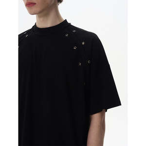 Camiseta de Punto Extra Grande Personalizada para Hombre con Diseño de Pedrería, Estilo Casual con Logotipo Frontal - Product Image 4