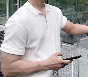 Camiseta informal antiarrugas de alta calidad para hombre, camiseta con cremallera personalizada de diseño transpirable de tela de punto - Product Image 2