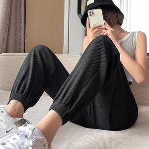 2025 pantalones de seda de hielo de moda verano fino Fitness elástico de secado rápido deportes Casual mujeres Pantalones rectos - Product Image 2