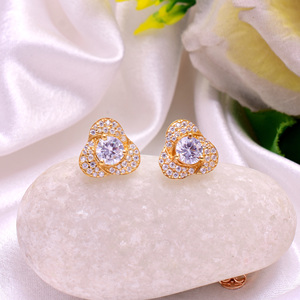 Women's Cute Natural Zircon Faceted Cut Gemstone Floral Design 18K Gold Plated 925 <b>Sterling</b> <b>Silver</b> <b>Stud</b> Earrings Anniversary - Product Image 2