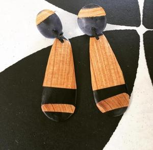 Boucles d'oreilles en bois naturel avec résine noire, boucles d'oreilles tendance pour filles, pour mariage et fête, cadeaux pour femmes au meilleur prix - Product Image 1