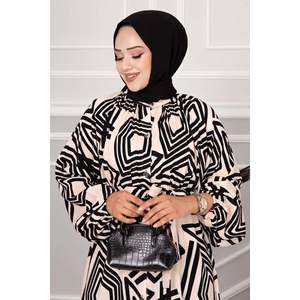 Buttoned <b>Viscose</b> <b>Hijab</b> Dress Stone - Product Image 3