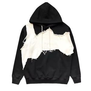 Alta calidad superior moda personalizado Vintage bordado Patchwork patrón Sudadera con capucha lavado rasgado apliques lavado ácido pesado lavado hombres Sudadera con capucha - Product Image 1