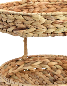 Bandeja de jacinto de agua natural de dos niveles con diseño lujoso, sofisticado y de moda para almacenar alimentos y decoración del hogar - Product Image 2