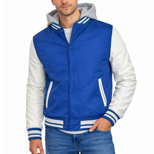 Men's Streetwear Winter Windproof Thick Solid Color Hooded Varsity Jacket <b>Covered</b> <b>Button</b> Closure Detachable Hood 100% Polyester - Product Image 5