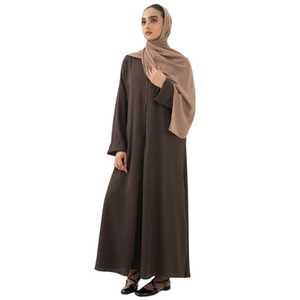 Abaya musulmane modeste et simple en velours orné pour femmes, robe maxi de style A pour l'Aïd - Product Image 1