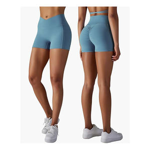 Pantalones cortos de gimnasio de la mejor calidad para mujer con bolsillo lateral, pantalones cortos de yoga al por mayor con patrón sólido, mallas deportivas para Fitness - Product Image 5