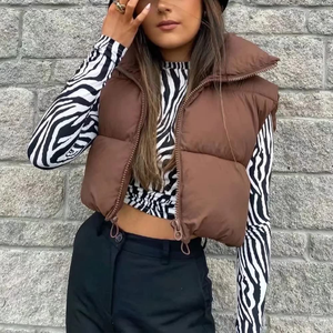 Femmes col montant récolte bouffant gilet léger sans manches hiver chaud vêtements d'extérieur veste à capuche en taille longue 6XL-nouvel état - Product Image 4