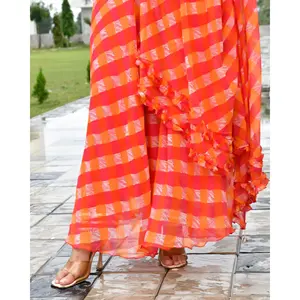 Conjunto de Traje de Chifón Naranja Puro para Mujer Santoor, con Hilo y Botones - Product Image 4