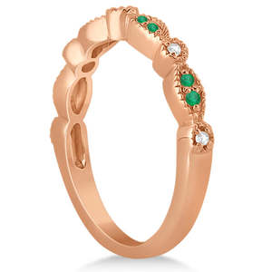 Alliance en or rose 18 carats avec émeraude petite taille de 0,21 ct et diamant taille marquise, plaqué rhodium et certifié IGI - Product Image 4